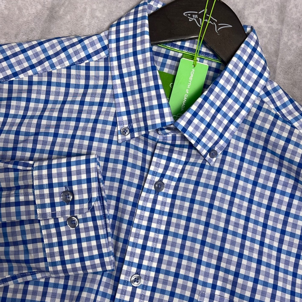Forsyth of Canada Button Down Mens Medium Blue Gingham New Non Iron Long Sleeve